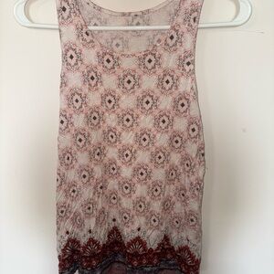 Mudd Pink Tank Top with Square Neckline and Vintage Pattern